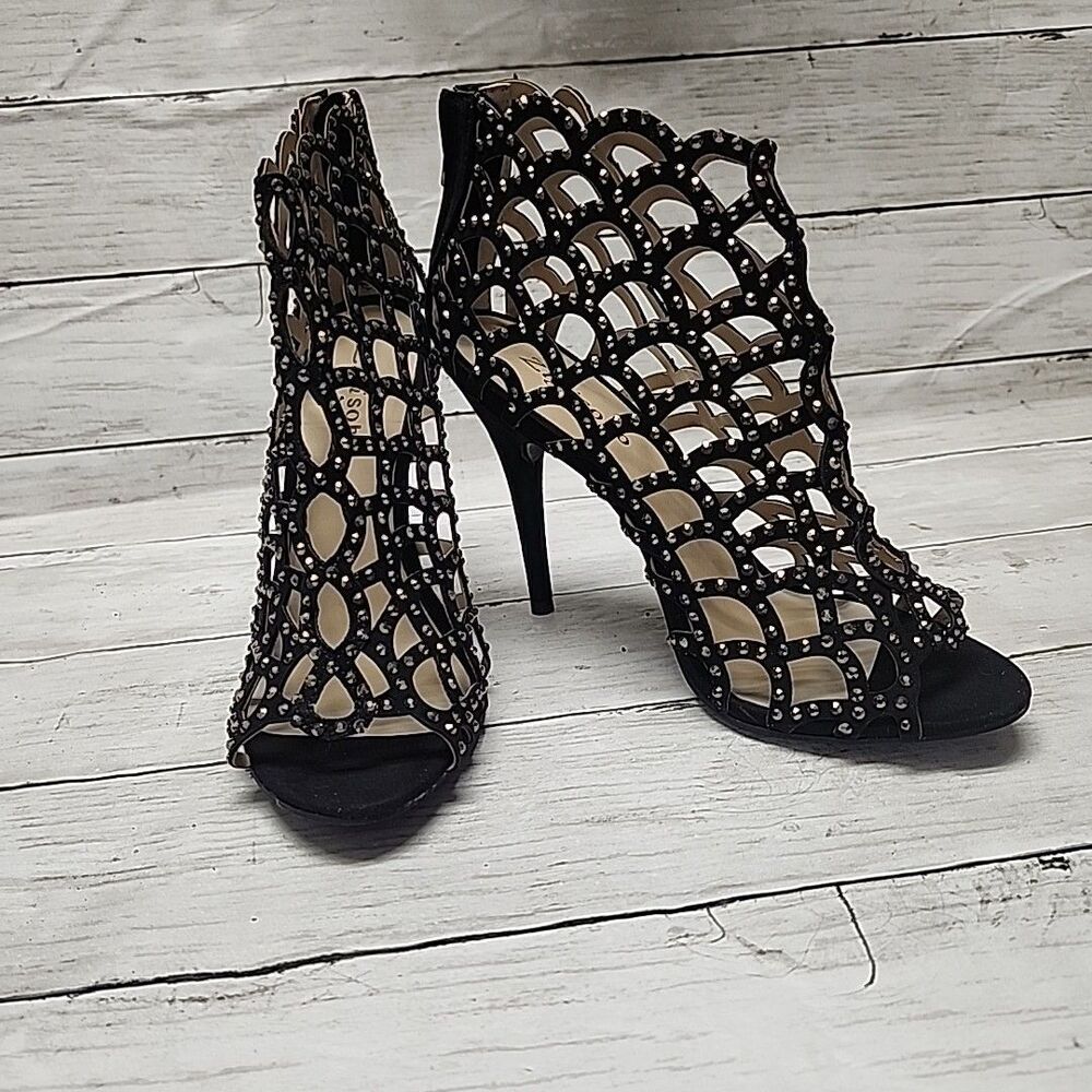 Zigi Soho Duran Black Studded Laser-Cut Cage Sandals Heeled Booties Size 8 NWB - Picture 9 of 15